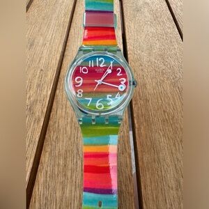 Swatch Color the Sky Rainbow Stripe Watch GS124